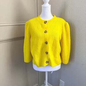 Zara M Yellow Puff Sleeve Button Front Knit Cardigan Sweater Dopamine Dressing